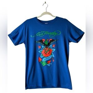 Ed Hardy Kids/Boys Graphic Blue T-Shirt. Eagle and Rose Graphic. Size XL.
